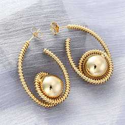 Spiral with Round Brass Stud Earrings&nbsp;EJEW-R025-04G