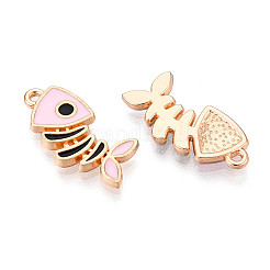 合金とエナメルのペンダント  魚の骨  カドミウムフリー＆鉛フリー  ゴールドカラー  ピンク  20x10x2mm  穴：1.2mm&nbsp;ENAM-T021-33A-G