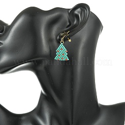 304 Stainless Steel with Glass Cylinder Seed Beads Christmas Tree Dangle Earrings&nbsp;EJEW-MZ00818