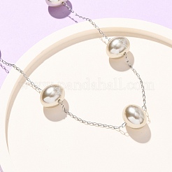 Acrylic Imitation Pearl Oval 304 Stainless Steel Link Chain Necklaces for Women&nbsp;NJEW-F354-02P