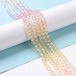 透明なグラデーションカラーのガラスビーズ 10 連売り  セグメント化されたマルチカラービーズ  多面カット  ラウンド  ピンク  4~4.5mm  穴：1mm  約90~95個/連  13.98''（35.5センチメートル）&nbsp;GLAA-CJ0002-09C