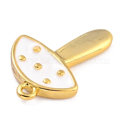秋のテーマ真鍮エナメル ペンダント  金色の長持ちするメッキ  キノコ  ホワイト  15x10.5x1.5mm  穴：1mm&nbsp;KK-P197-18D-G