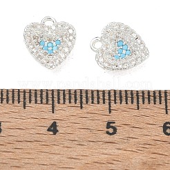 真鍮製マイクロパヴェ スカイブルー キュービックジルコニア チャーム  ハートチャーム  銀  11x9.5x3.5mm  穴：1.2mm&nbsp;CU-CBAB0CF-14S