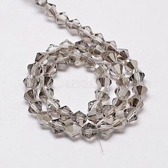 模造オーストリアクリスタルダブルコーンガラスビーズ連売り  グレードAA  多面カット  ライトグレー  4x4mm  穴：0.8~1mm  約75~78個/連  28~29cm&nbsp;GLAA-F029-4x4mm-07