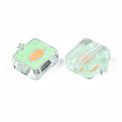 透明なアクリルビーズ  エナメル  アヒルと正方形  淡緑色  24x23x8mm  穴：3mm&nbsp;ACRC-S039-09B