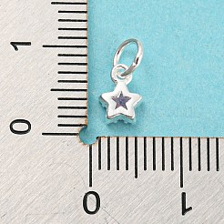 スターリングシルバーの誕生石チャーム925個  シングルキュービックジルコニア付き  多面カットスター  銀  ピンク  7x5x2.5mm  穴：3mm&nbsp;STER-G035-01C-04