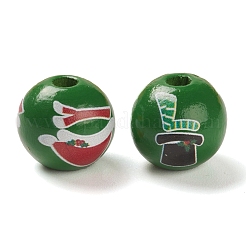 Christmas Printed Wood European Beads&nbsp;WOOD-K008-01