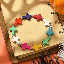 Synthetic Turquoise Cross Beaded Stretch Bracelets&nbsp;BJEW-TA00399