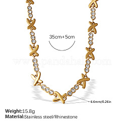 304ステンレススチール製クリスタルラインストーンX字型リンクチェーンネックレス（女性用）  18KGP本金メッキ  13.78インチ（35cm）&nbsp;WG9D37B-02