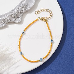 本物の 18k ゴールド メッキ 304 ステンレス スチール留め金付き、ナザールボンジュウランプワークとガラス シード ビーズのブレスレット  オレンジ  6-3/4インチ（17.2cm）&nbsp;BJEW-JB09998-04