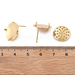 真鍮スタッドイヤリング金具  ふるいリングのセッティング  フラットラウンド  18KGP本金メッキ  14.5mm  穴：2mm  ピン：0.5mm&nbsp;KK-K382-16B-G