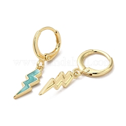 ライトニングボルト リアル 18K ゴールド メッキ ブラス ダングル レバーバック イヤリング  エナメル  ターコイズ  29x5.5mm&nbsp;EJEW-L268-010G-04