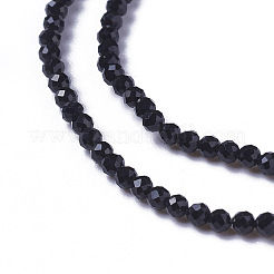 ガラスビーズ連売り  多面カット  ラウンド  ブラック  3~3.5x2.5~3mm  穴：0.3mm  約114~125個/連  14インチ（35.5cm）&nbsp;X-G-F596-47H-3mm