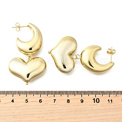 真鍮製ダングルスタンドピアス  ハートと月  18KGP本金メッキ  50x28mm&nbsp;EJEW-V011-01G