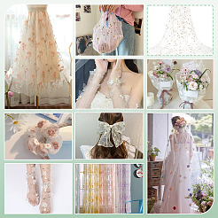2ヤードのポリエステルレース生地  服装アクセサリー  花柄  ホワイト  1300x0.5mm&nbsp;DIY-PH0029-42B