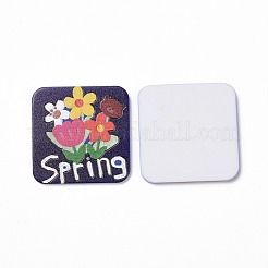 アクリルカボション  ヘアピン用  ヘア＆イヤリングアクセサリー  花柄と春の言葉の正方形  インディゴ  34.5x34.5x2.5mm&nbsp;MACR-C002-14