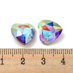 ガラスラインストーンカボション  ポイントバック＆バックメッキ  多面カット  ハート  エアーブルーオパール  12x12x6mm&nbsp;RGLA-M017-C04-202ST