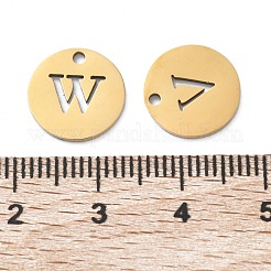 201ステンレススチールチャーム26個  文字a~z付きのフラットラウンド  中空  ゴールドカラー  12x1mm  穴：1.4mm&nbsp;STAS-F337-01G
