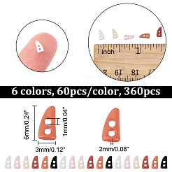 360個6色2穴ミニ樹脂ボタンセット  bjd 人形服アクセサリー  オックスホーンシェイプ  ミックスカラー  6x3x2mm  穴：1mm  60個/カラー&nbsp;BUTT-NB0001-64