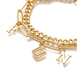 Word Fun Brass Micro Pave Cubic Zirconia Card Paper Chain Bracelets&nbsp;BJEW-L696-103G
