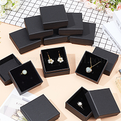 クラフト紙のボール紙ジュエリーボックス  リング/イヤリングボックス  正方形  ブラック  7.3x7.3x3cm&nbsp;LS-CBOX-BC0001-15A