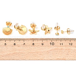 3 Pairs Ocean Series 304 Stainless Steel Starfish & Shell Shape Stud Earrings&nbsp;EJEW-K268-92G