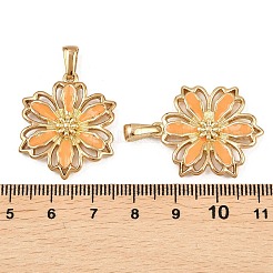 304ステンレススチールエナメルペンダント  花  ゴールドカラー  サドルブラウン  27.5x23.5x3.5mm  穴：6x3mm&nbsp;STAS-P438-12D-G