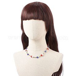 女性のためのキノコ手作りランプワーク ビーズ ネックレス  ガラス シード ビーズ & ナザールボンジュウビーズ ネックレス  カラフル  17.48インチ（44.4cm）&nbsp;NJEW-JN03983