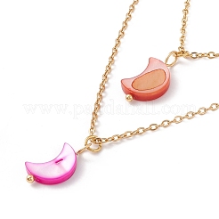 合成シェル ムーン ペンダント 16.22 層ネックレスとダングル スタッド イヤリング  女性用金メッキ 304 ステンレススチール ジュエリーセット  イオンプレーティング（ip）  カラフル  41.2インチ（25cm）  0.8mm  ピン：{1}mm&nbsp;SJEW-F217-02G