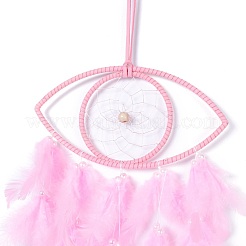 Handmade Eye Woven Net/Web with Feather Wall Hanging Decoration&nbsp;HJEW-K035-04C