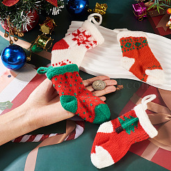 クリスマス ポリエステルソックスペンダントデコレーション 4個 4スタイル  クリスマスツリーの吊り下げ飾り用  ミックスカラー  125~130x90~95x15mm  1個/スタイル&nbsp;AJEW-TA0003-29B