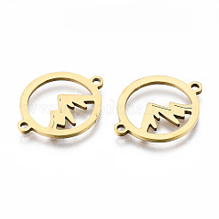 201 ステンレススチールリンクコネクター  レーザー切断  山とリング  ゴールドカラー  15x19x1mm  穴：1.4mm&nbsp;STAS-Q240-048G