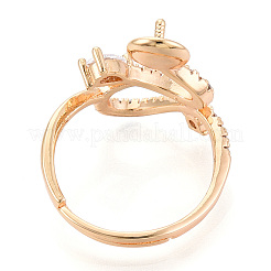 Curve Shape Brass Micro Pave Clear Cubic Zirconia Adjustable Ring Settings&nbsp;KK-T076-46G