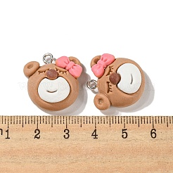 樹脂チャーム  プラチナアイアンペグベイル付き  クマ  ペルー  22x20x10.5mm  穴：2mm&nbsp;X-RESI-C002-07