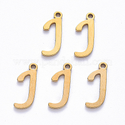 PVD真空メッキ201ステンレススチールチャーム  レーザー切断  18KGP本金メッキ  文字.j  13x5x1mm  穴：1mm&nbsp;STAS-R105-J-G