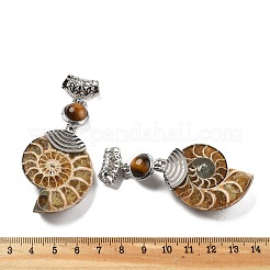 天然タイガーアイ化石カタツムリペンダント  合金パーツ  白金金属色  58~78x29~35x8~9mm  穴：4x6mm&nbsp;G-F062-13