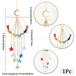 Chakra Natural & Synthetic Gemstone Chips & Brass Ring Hanging Suncatchers&nbsp;HJEW-BM00074