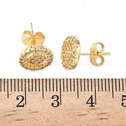 Round Brass Micro Pave Clear Cubic Zirconia Stud Earrings&nbsp;LS-EJEW-Z144-02G