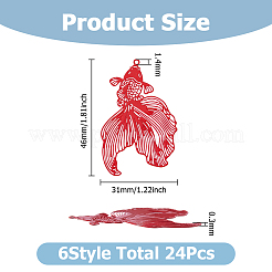 24個 6スタイル 201 ステンレススチール/真鍮ペンダント  エッチングされた金属装飾  魚  ミックスカラー  46~49x30~31x0.3mm  穴：1.4mm  4個/スタイル&nbsp;STAS-HS0001-55