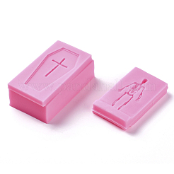 食品グレードのシリコンモールド  フォンダン型  DIYケーキデコレーション用  チョコレート  キャンディ  UVレジン＆エポキシ樹脂ジュエリー作り  十字架の棺と人骨  濃いピンク  棺：120~122x65~68x9~33mm  内径：95~97x47~50mm  人間の骨格：105~106x60~61x9~11mm  内径：79x38mm&nbsp;DIY-L026-152