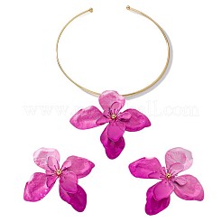 女性用フラワー合金スタッドピアス＆ペンダントチョーカーセット  ショッキングピンク  ネックレス：4.92インチ（12.5cm）&nbsp;WG356AA-01