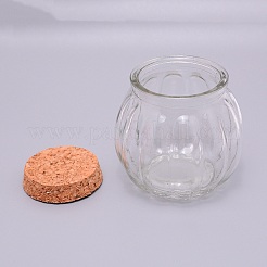空のガラスの願いのボトル  ビーズコンテナ  コルク栓と鉄の取っ手付き  カボチャ  透明  8.1x7.8cm&nbsp;LS-GLAA-WH0028-10