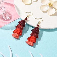 女性用のカラフルなタッセルペンダントダングルイヤリング  レッド  65~68.5x6~10.5mm&nbsp;EJEW-JE06108