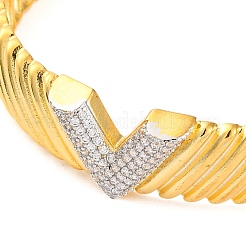 V Shape Rack Plating Brass Micro Pave Cubic Zirconia Cuff Bracelets for Women&nbsp;BJEW-M040-09G