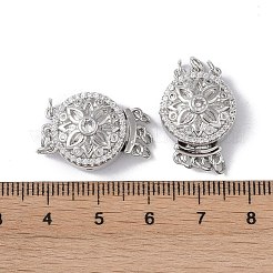 ラックメッキ真鍮マイクロパヴェクリアキュービックジルコニアボックスクラスプ  カドミウムフリー＆鉛フリー  1連  3穴  花柄とフラットラウンド  プラチナ  6mm  穴：21x15.5x8.5mm&nbsp;KK-G494-06P