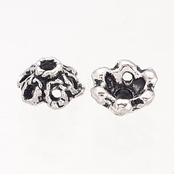 6-花びらフィリグリー花チベットシルバービーズキャップ  カドミウムフリー＆鉛フリー  アンティークシルバー  直径約6.5mm  穴：1mm&nbsp;AA296