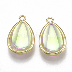 ガラスチャーム  真鍮パーツ  ab色メッキ  ティアドロップ  ゴールドカラー  カラフル  23x15x7mm  穴：1.5mm&nbsp;X-GLAA-S179-09