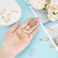 真鍮ツイスト長方形スタッドピアス金具10個  垂直ループ付き  ニッケルフリー  30個のプラスチック製イヤーナット付き  18KGP本金メッキ  28x13mm  穴：2.5mm  ピン：0.7mm&nbsp;KK-BC0010-95