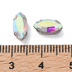 ラインストーンに馬の目縫い  マルチ連リンク  ガラスラインストーン  ステンレススチールの爪留め  衣料品アクセサリー  多面カット  クリアAB  10x5x3.8~4mm  穴：0.9mm&nbsp;RGLA-L028-08D-04