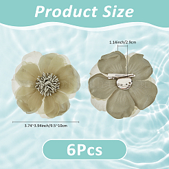 バックパック、服、ウェディングパーティー用の花布ブローチ6個  ダークシーグリーン  95~100x29mm&nbsp;JEWB-FH0002-38B
